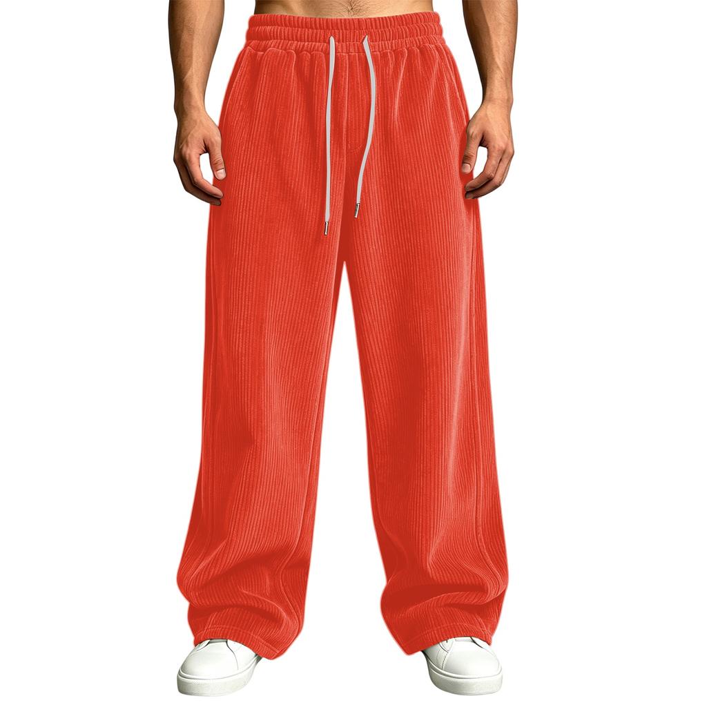 Herren Corduroy Freizeit Hose Hohe Taille Lockerer Schnitt Gerade Weiter Bein mit Taschen