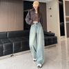 Retro Workwear High Waist Wide-leg Jeans für Damen Im Frühling Neu Locker Bodenlang Schlankmachend Säbelhose