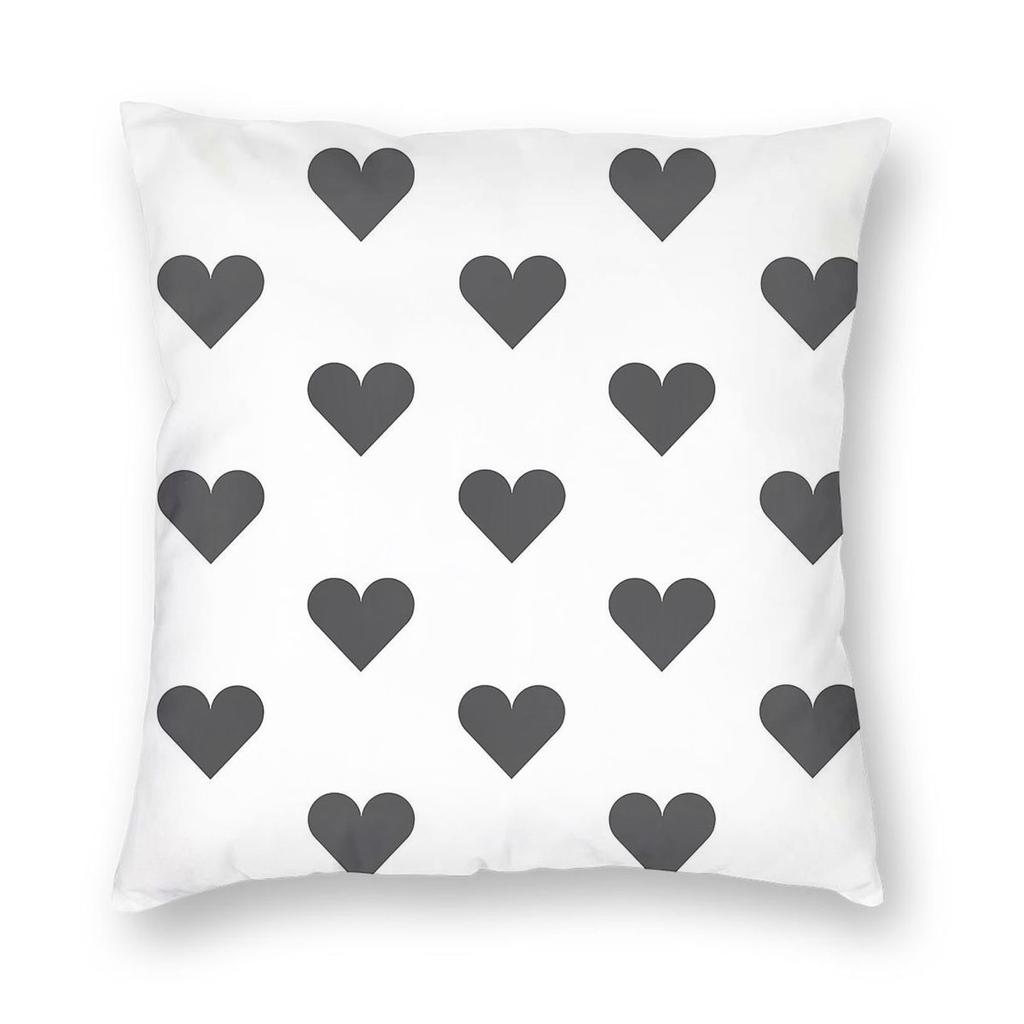 Charcoal Grey Love Hearts Pillowcase Polyester Linen Velvet Printed Zip Decor Sofa Cushion Cover