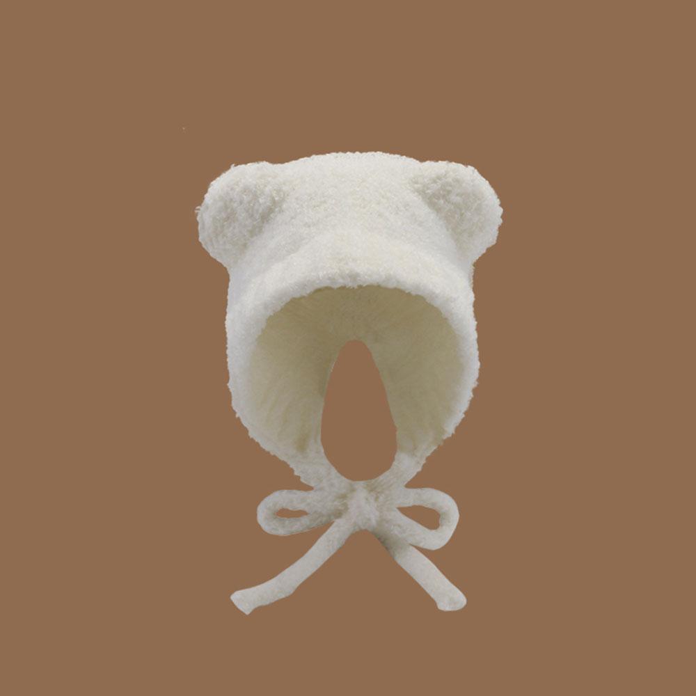 1Pc Women Cute Warm Beanie with Bear Era Earmuffs,Outdoor Travel Cycling Knitt Thick Fluffy Warm Pullover Cap for Autumn/Winter