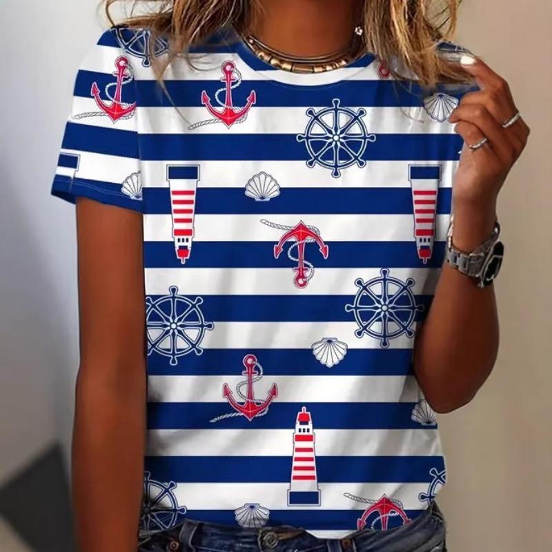 Digital Printed Pattern Women's Flower Short Sleeved Round Neck T-shirt