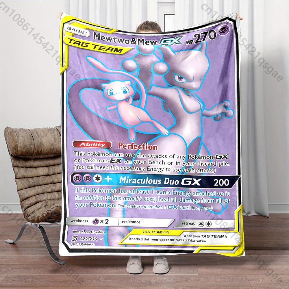 1PC Pokemon Cards Mewtwo Print Blanket Children Adult Blanket Soft and Warm Bedding for Home Sofa Outdoor Travel Cover Blanket