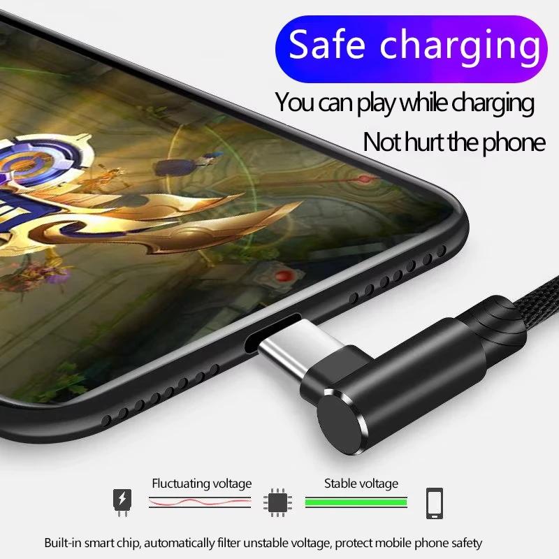 5A USB A-C Cable 90 Degree Elbow Fast Charge Phone Charger Type C Data Cord For Samsung Xiaomi Huawei 40W Quick USB Wire