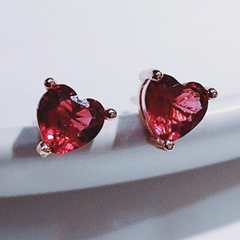 Calssic Women 925 Sterling Silver Stud Earrings For Women With Heart Shaped Ruby Gemstone Christmas Gift Wholesale