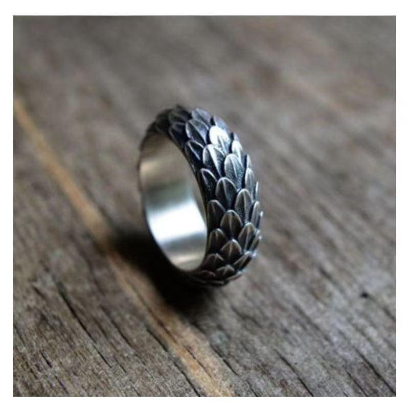 Adjustable Dragon Scale Mens Ring In Sterling Retro Vintage Style Unisex Finger Boyfriend Gift