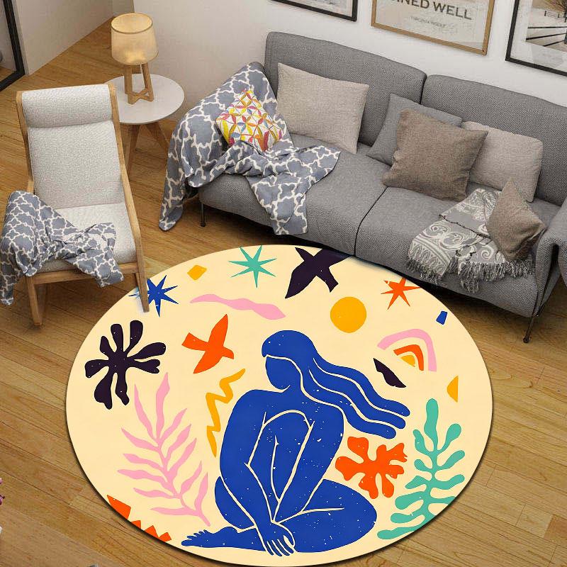 Eclectic Round Pop Art Multicolor Accent Rug, Non-Slip Floor Mat for Bathroom