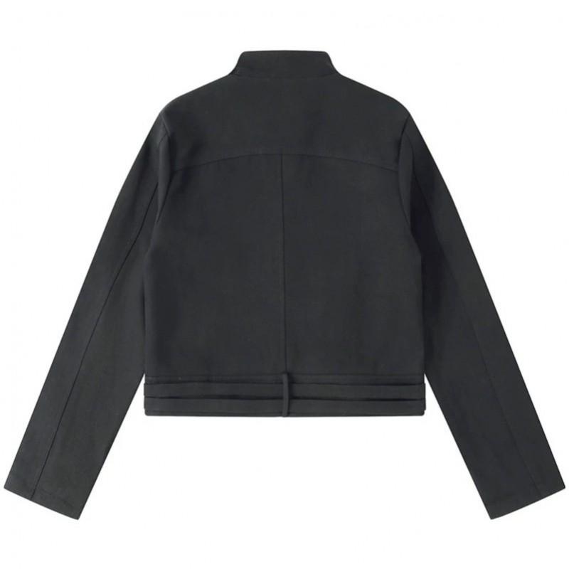 Retro Oversized Jacket Stand Collar Zip Up Coat Unisex Streetwear Casual Outerwear Men Women
