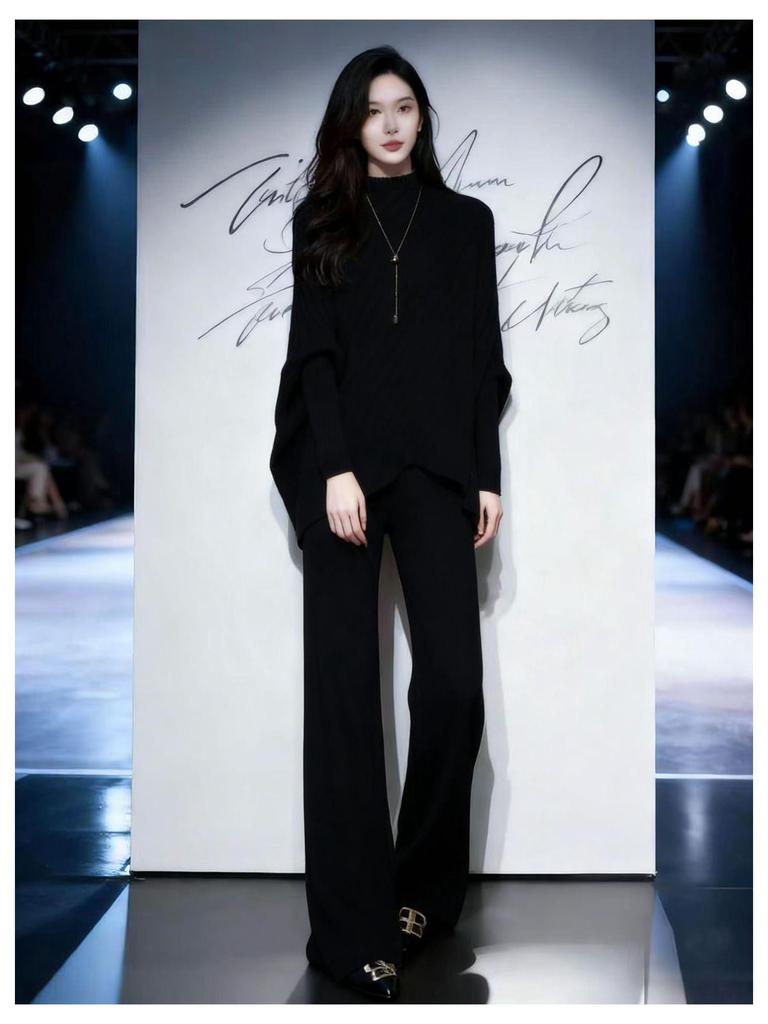 French Retro Casual Knit Two-Piece Set: Bat Sleeve Autumn/Winter Design, Comfortable Fit