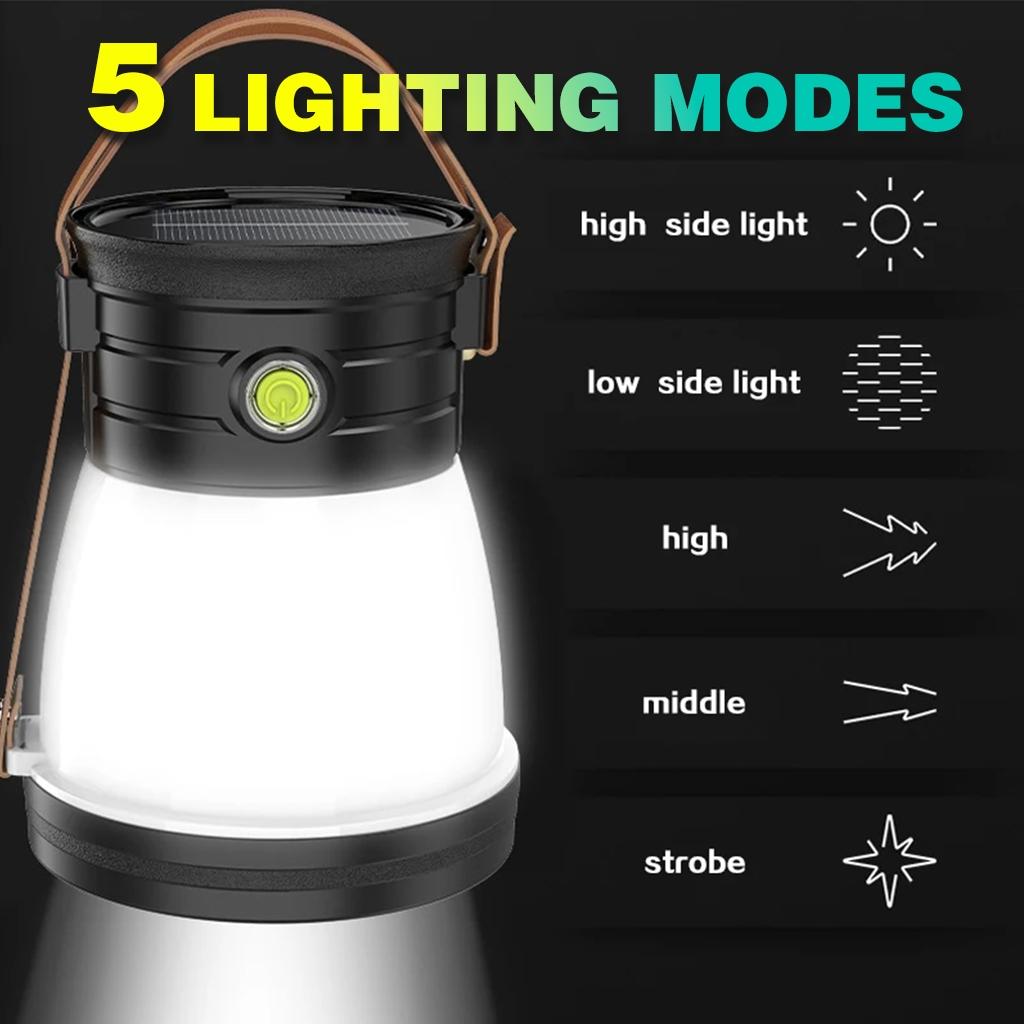 Solar Tent Lantern with Power Bank Function, Long Lasting,COB+LED Dual Light,USB Backup,Perfect for Camping,Hiking,Power Outage