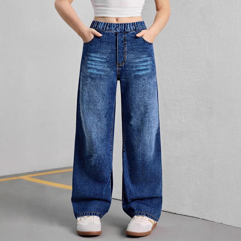 Girls' Fashionable Loose-fitting Wide-leg Denim Pants, Spring-autumn Children's Casual Straight-leg Denim Pants