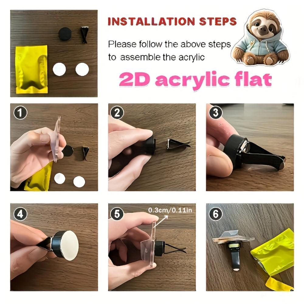 Clip decorativa per bocchetta d'aria dell'auto, bradipo 2D piatto e carino, diffusore (fragranza non inclusa), decorazione per interni auto, clip per aromaterapia, ideale per regali di festa