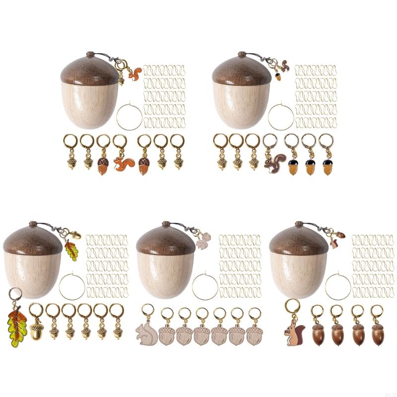 Wooden Acorn Animal Knitting Markers With Storage Box Locking Stitching Markers For Knitting Handmade Crochet Craft B03E