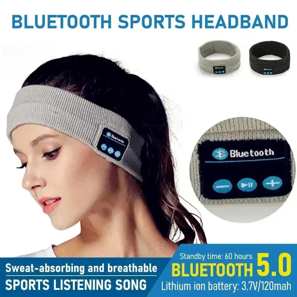 

Беспроводные стереонаушники Bluetooth 5.0 для бега, сна, гарнитура, вязаная спортивная музыкальная повязка на голову, маска для глаз с микрофоном