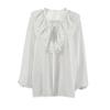 Spring and summer new loose V-neck lace-up ruffle edge long-sleeved shirt women's European and American fashion simple temperament commuter women's 