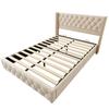 Upholstered Bed 160*200cm with Slatted Frame and Headboard, Button Tufting, Stud Upholstery, Wooden Legs, Velvet, Light Beige