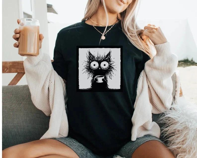 

Funny Coffee Cat T-Shirt: Vintage Style Cat Lover Gift S