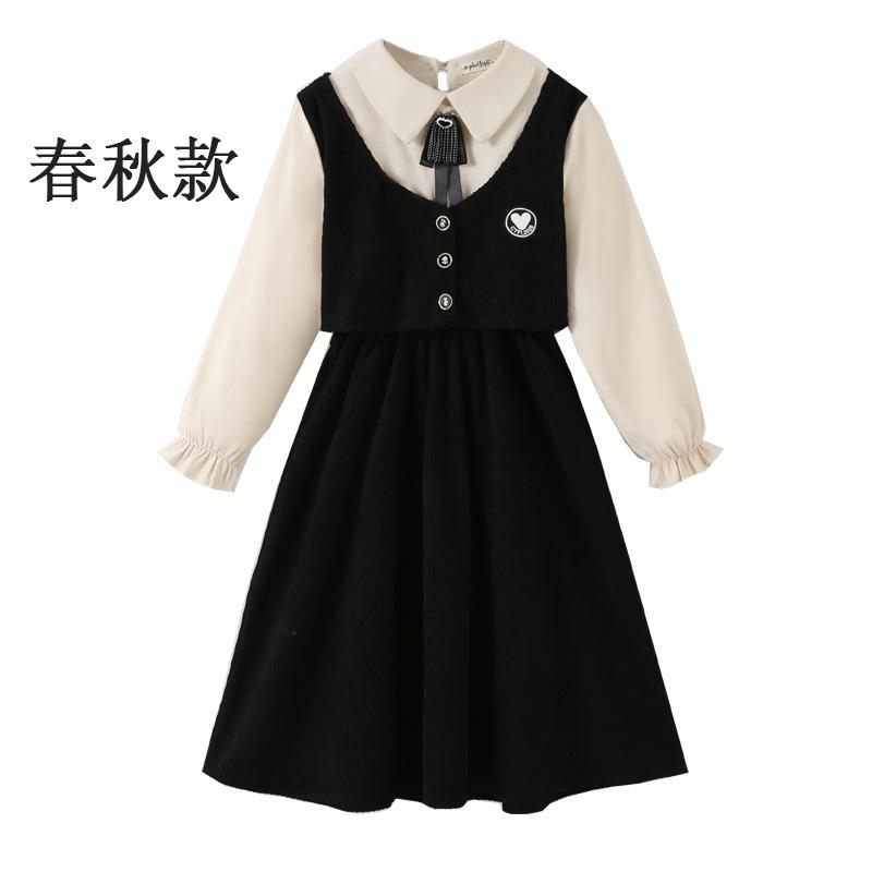 

Girls Fashionable Black Dress for Spring and Autumn, Children s Princess Style Fitted Dress for Kids 120cm чёрный