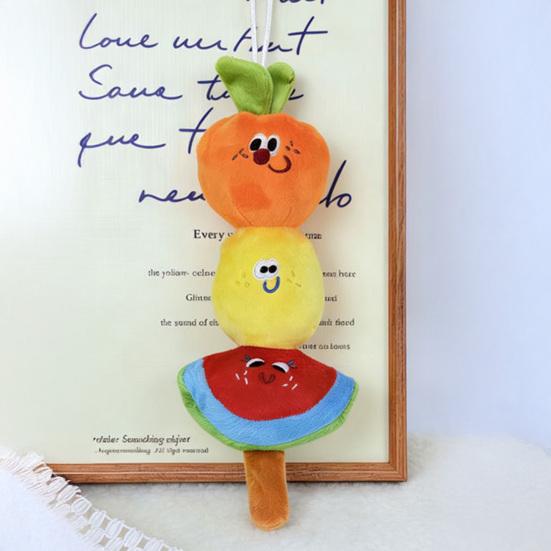 Dog Chew Toy Squeaky Fruit Skewer Puppy Teething Toy Crinkle Interactive Tug-of-War