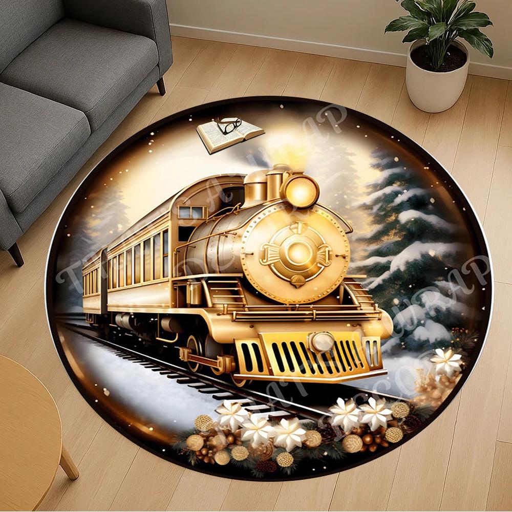 1PC Train Winter Office Round Area Rug, Under Office Chairs Bedroom Living Room Home Decor,Carpet for Office, -1110266