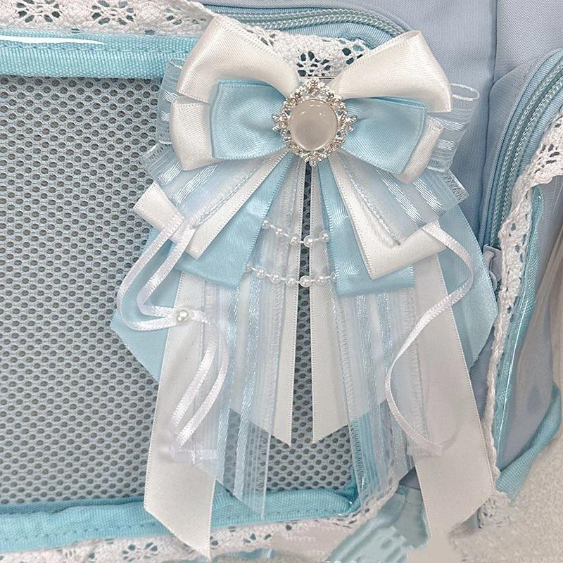 Anime DIY Itabag Double Layer Bow Ribbon Pendant Lolita Handbag Soft Durable Bag for School Travel Cosplay