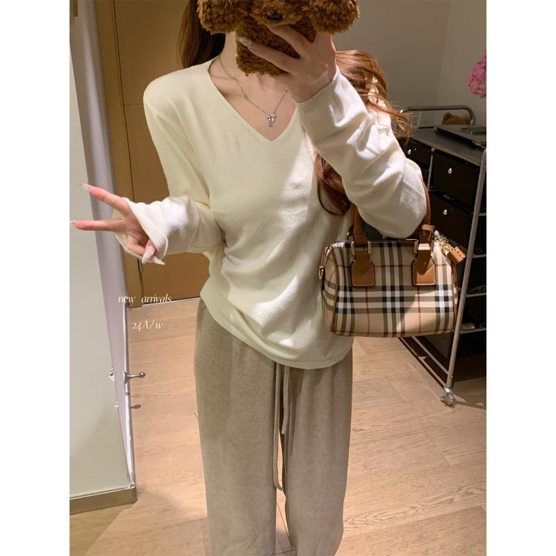 Fashion Collar Knitted Sweater Women's Soft Waxy Bottoming Shirt Autumn and Winter Simple Versatile Lazy Style Long-sleeved Inner Top