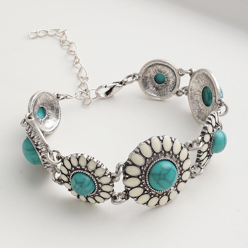 

Весенний европейский и американский бирюзовый сплав хип-хоп браслет Standard античный серебряного