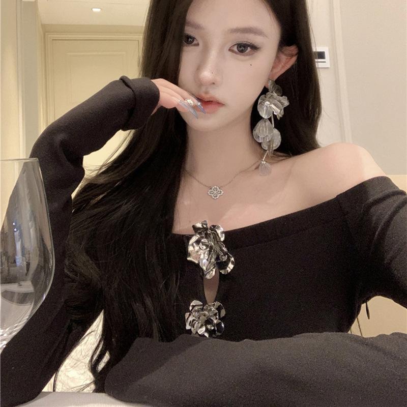 

Женское сексуальное платье Spice Girl с нежным цветком и длинными рукавами и запахом на бедрах L