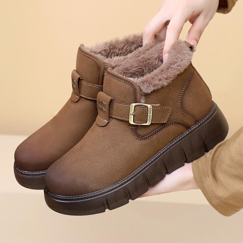 Women's Large Size Soft Sole Winter Warm Non-slip Fur One Snow Boots Padded Lined Ankle Boots Non-slip Hiking Outdoor Sports Cotton Boots