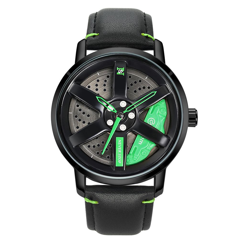 NS Men's Car wheel hub watch Minimalist Fashion Sports Watch Calendar Leather casual Quartz watch