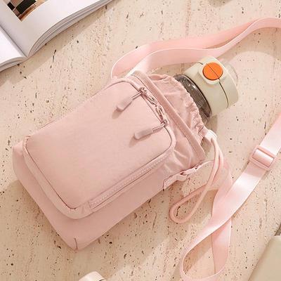 Portable Water Bottle Bag With Adjustable Strap Thermal Mugs Protective Cover Phone Pocket Outdoor Sports Travel Bag