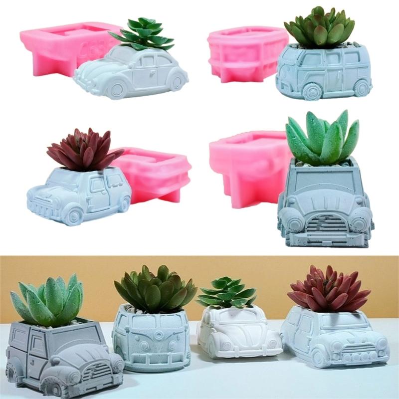 Versatile Silicone Mold Car Bus Shaped Planter Mould Creative Candle Holder Molds Home Decorations Gift for Flower Lover