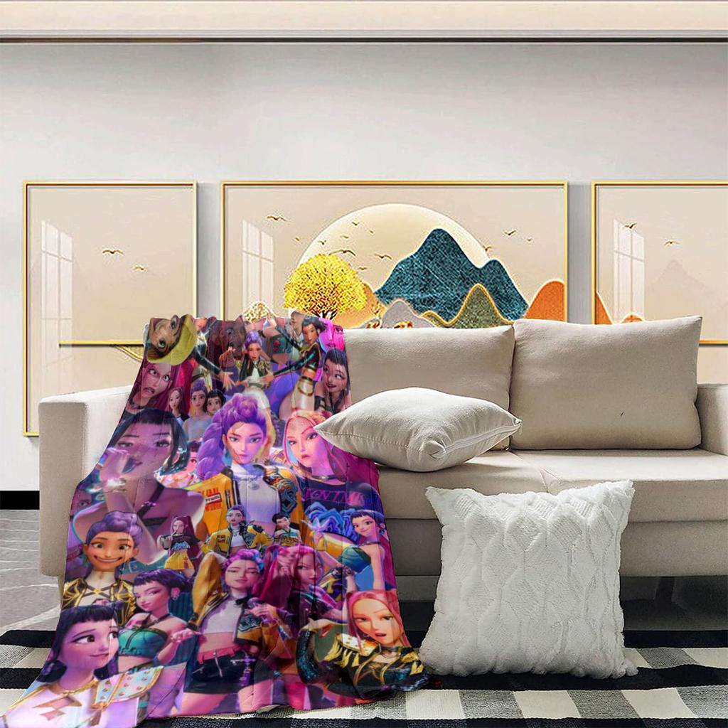 This Cozy Blanket Features A  And  Print Inspired By  Witcher Girls, Showcasing The Characters In Action.