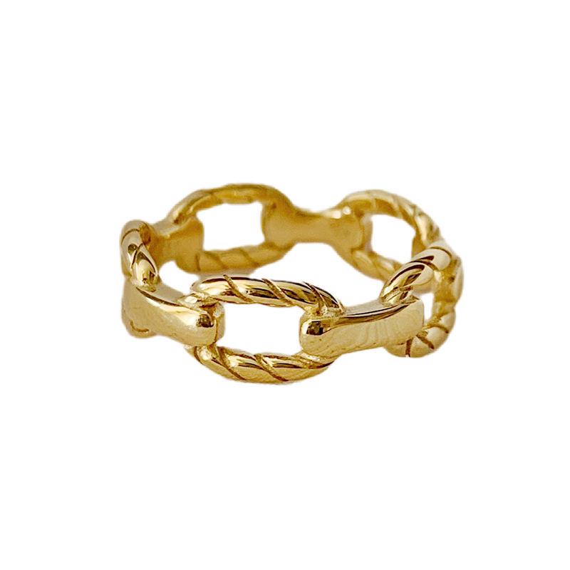 18K Gold-Plated Titanium Steel Twist Chain Ring - Trendy European Style for Women