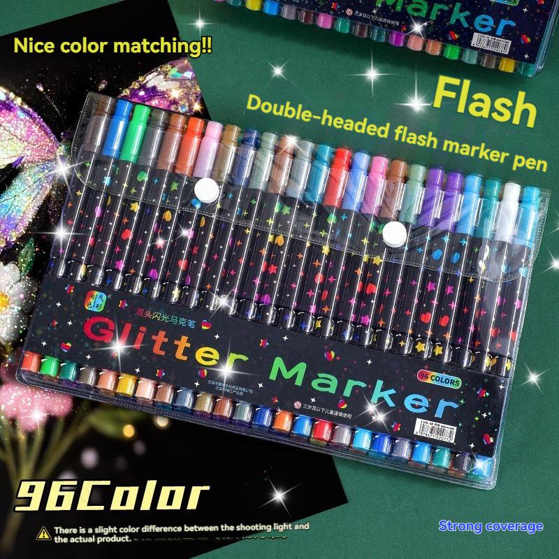 24/48/72/96 Colors Dual Brush Tip Glitter Art Markers Metallic Paint Marker Pens DIY Crafts Birthday Cards, Making Poster, Album
