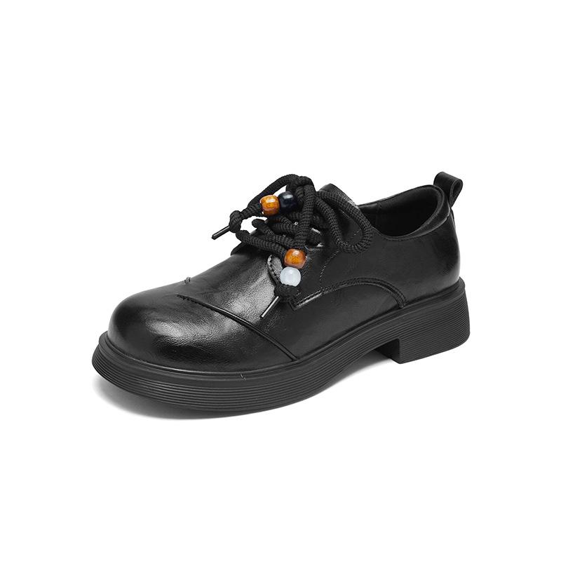 Augusdon Women's Black Lace-up Loafers, British Style, Thick Sole, Autumn 2025 Collection.