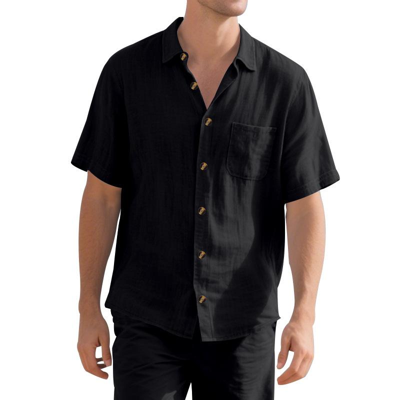 Chemise Casual d'Été Homme Tissée Respirante Couleur Unie Minimaliste Business Manches Courtes Surdimensionnée