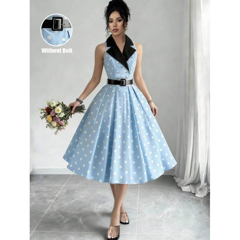 European and American contrasting color polka dots elegant sleeveless dress 2026 summer new temperament thin skirt