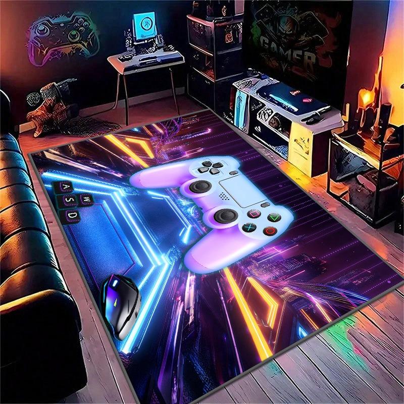 Colorful Gaming Theme Carpet Vibrant Joystick & Mouse Design Rug Non-Slip Large Floor Mat for Living Room Bedroom Fashion Cool