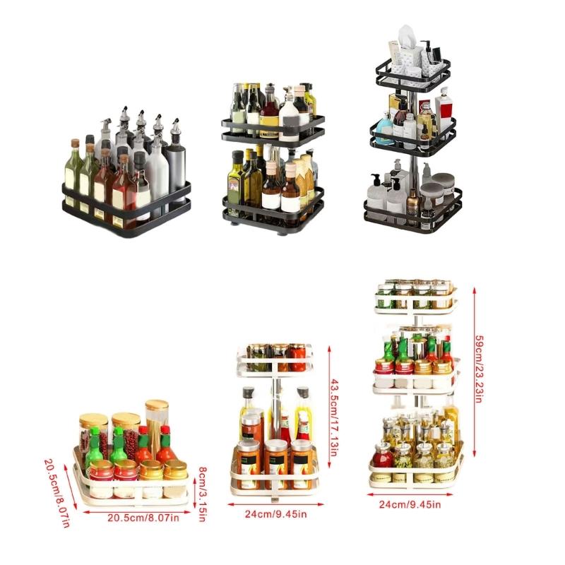 Space Saving Rotating Shelf for Kitchen Bathroom Metal Organizers Adjustable Cosmetic Spice Storage HX6C