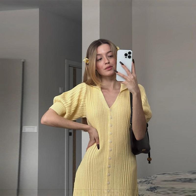 Slit Long Cardigan Knit Dress Women Fashion Short Sleeve Patchwork High Waist Maxi Dress Street Casual Y2K Dress 2025 summer autumn