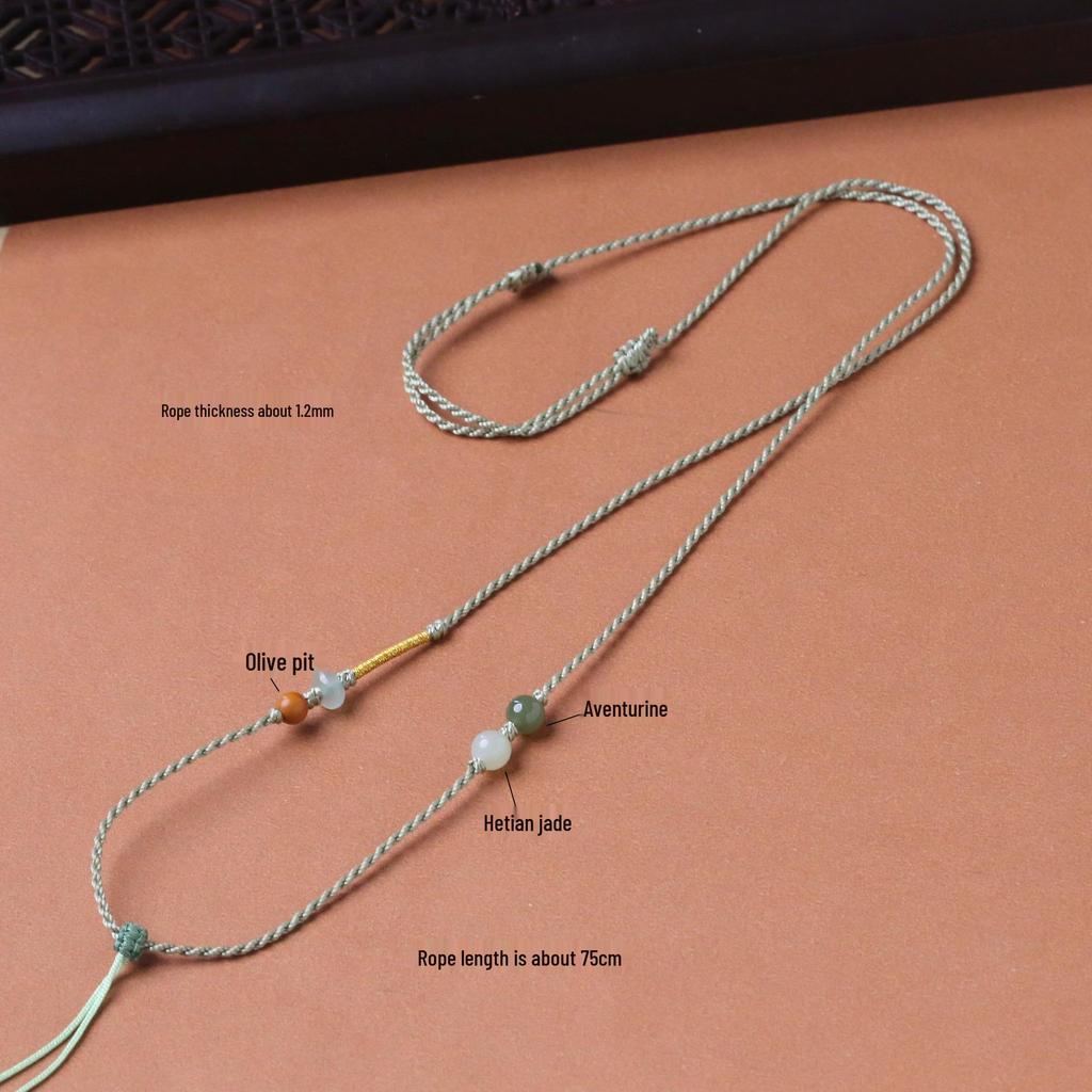 Handmade Hetian Jade Pendant Necklace Rope