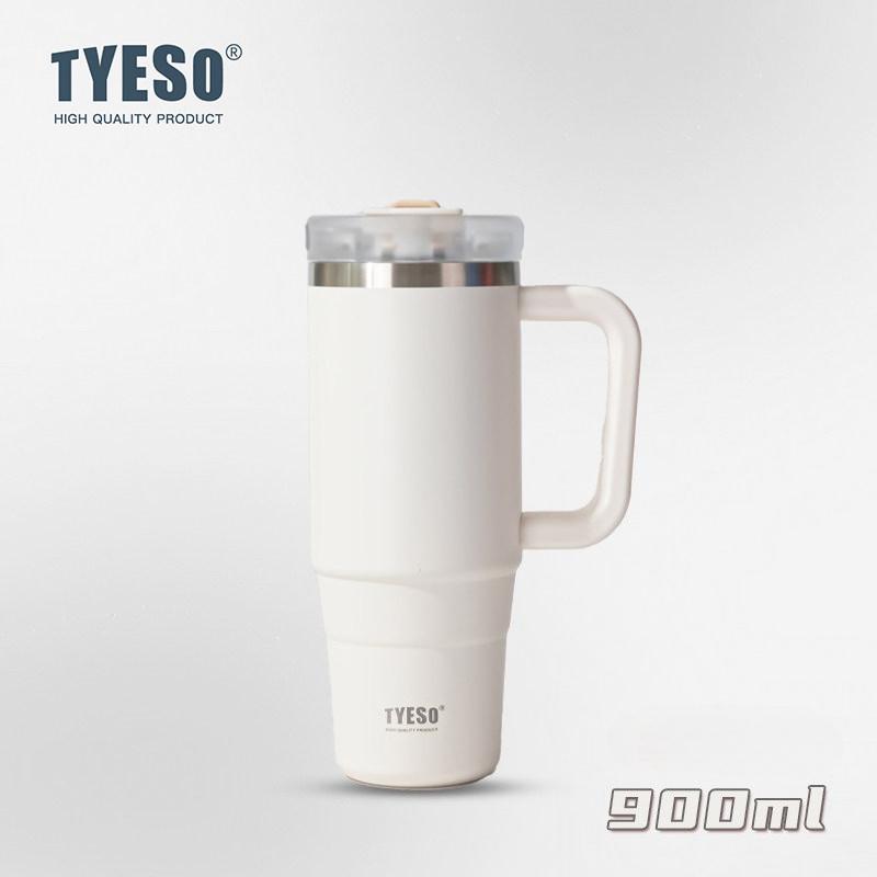 Tyeso 900ML Big Capacity Vacuum Cup With Handle Straw Stainless Steel Car Mug Thermal Iced Travel Insulated Tumbler Bottle