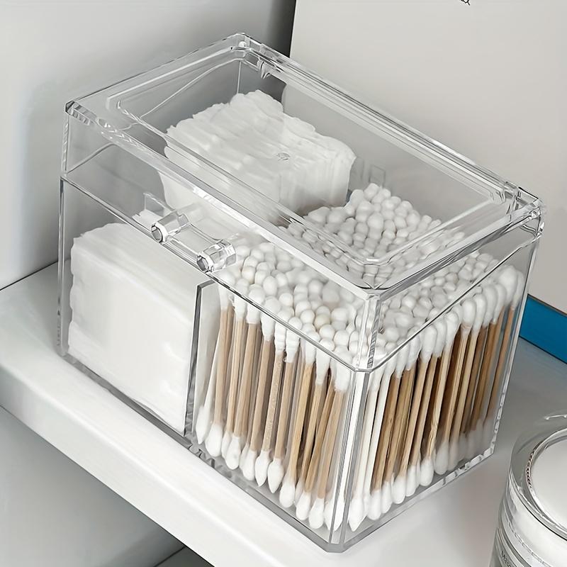 3-Compartment Acrylic Storage Box with Lid - Clear Cosmetic Organizer for Cotton Swabs, Makeup Pads & Beauty Tools