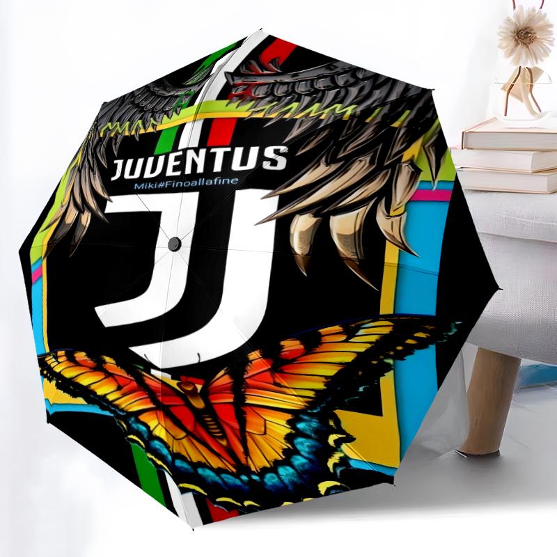 1 Stück Robuster Automatikschirm mit 8 Speichen, Juventus Fußballclub Schirm, Digitaldruck, Faltbarer Schirm für Unterwegs im Freien