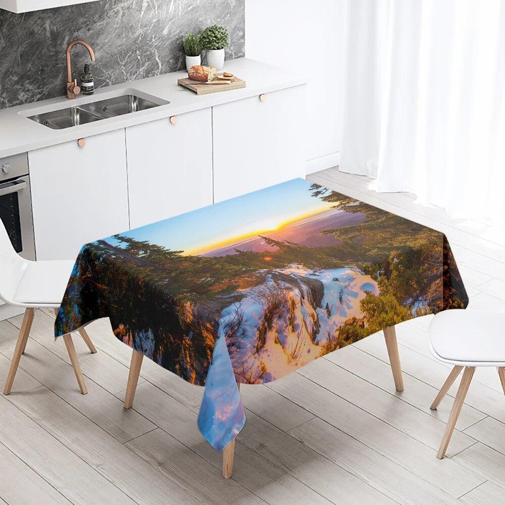 Sunrise Sunset Scenery Tablecloth Restaurant Table Decoration Stain Resistant Waterproof Rectangular  Home