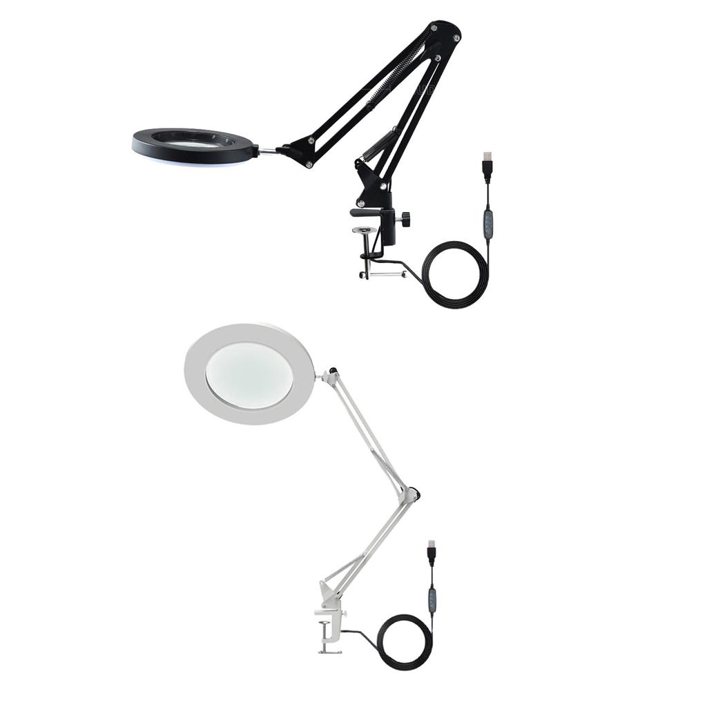 10X Magnifying Glass with LED Light Flexible Arm Brightness Adjustable 3 Colors Workbench Light with