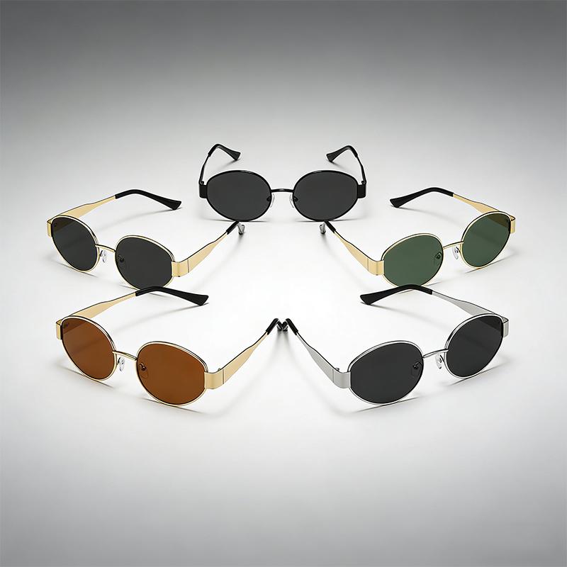 5 Pieces/Set Of Sunglasses Fashion Men Women Vintage Oval Metal Sun Glasses Trendy Outdoor Photography Accessory Eyeglasses