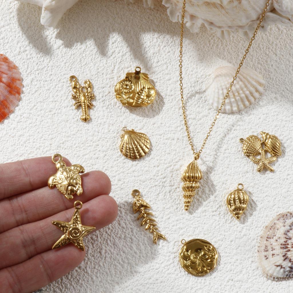 2 PCs 304 Stainless Steel Charms 18K Real Gold Plated Sea Star Conch Shell Fish Lobster Turtle Pendants Forf DIY Jewelry Making