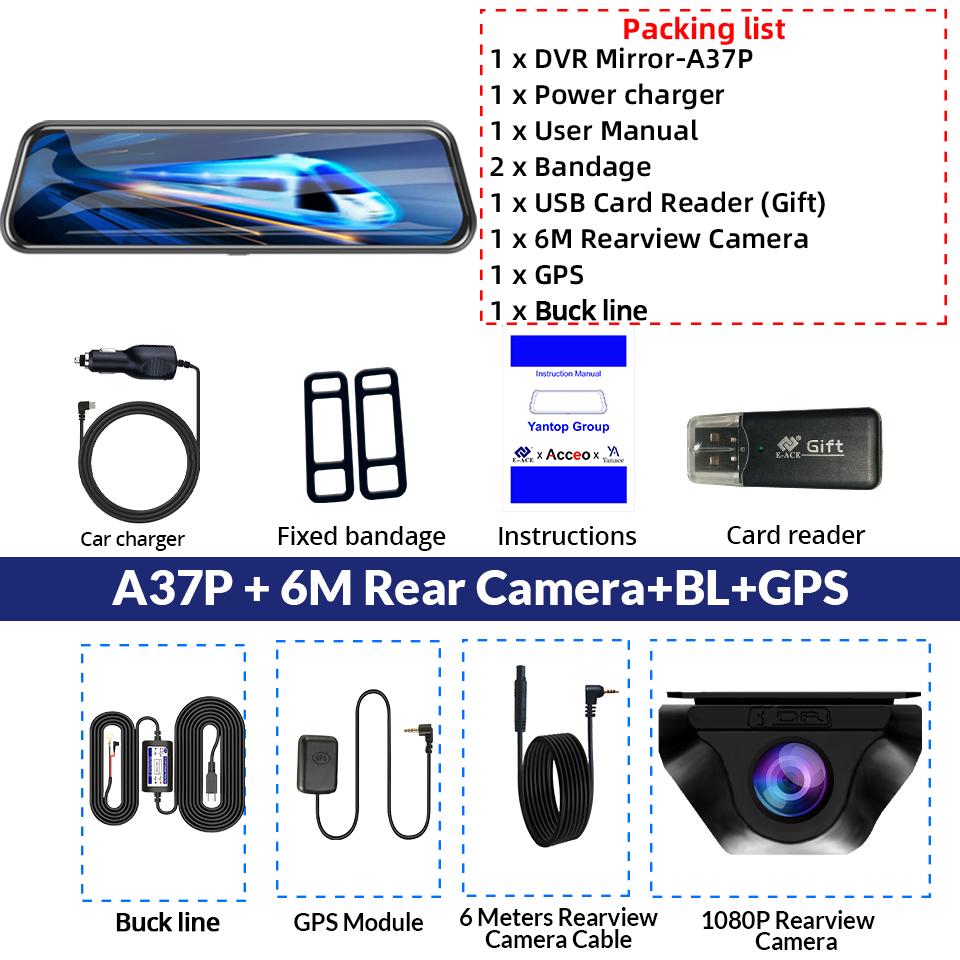 

E-ACE 4K Автомобильный видеорегистратор с зеркалом Ultra HD 3840*2160P Видеорегистратор Ночное видение Задняя камера Поддержка GPS WIFI для авто With 128G TF Card