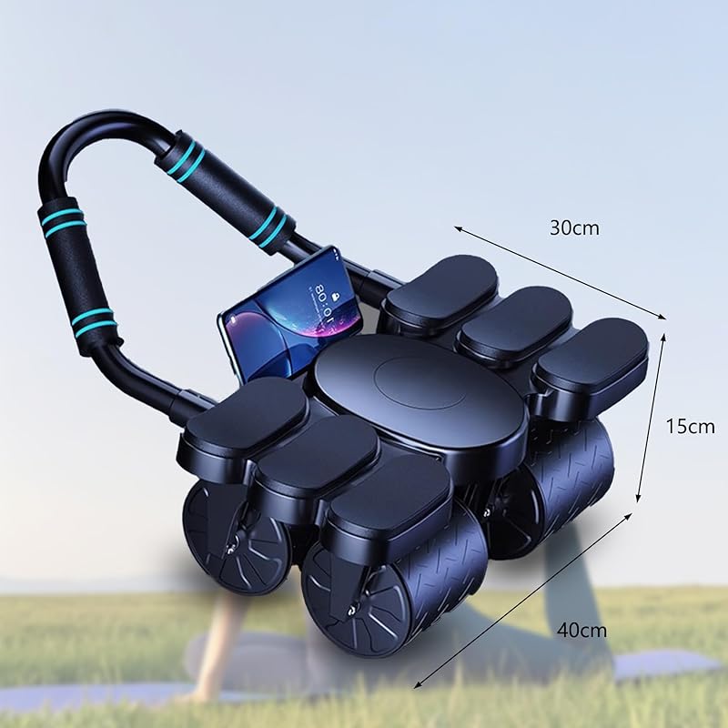 SGEBD Ab Roller, Abdominal Exerciser with Smartphone Stand, Auto-Return, Knee Protection Mat, 4 Wheels, Durable, Easy Assembly, Lightweight,